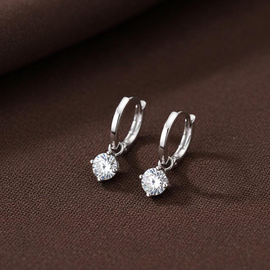 CZ Gem Dangle Hoop Earring