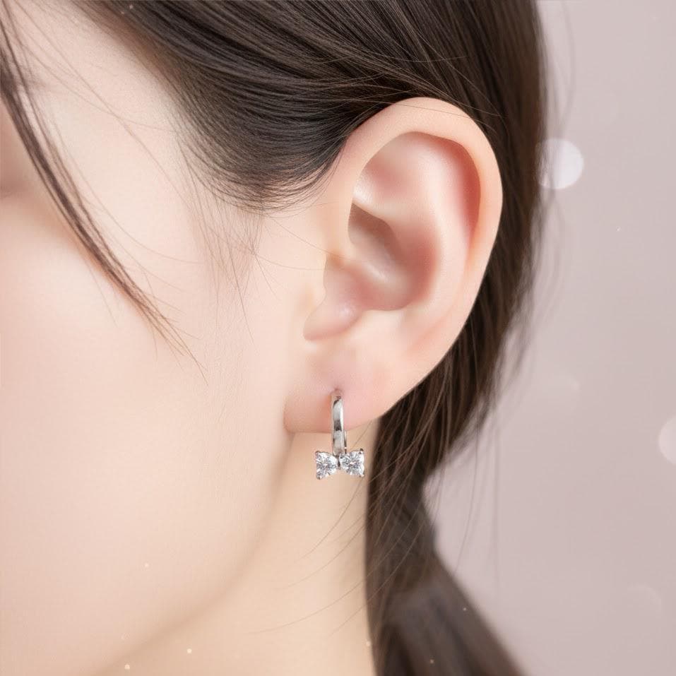 Sterling Silver Crystal Bow Hoop Earrings