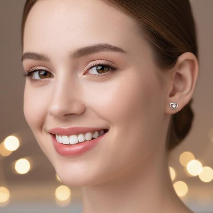 Sterling Silver Heart Swirl Stone Stud Earrings