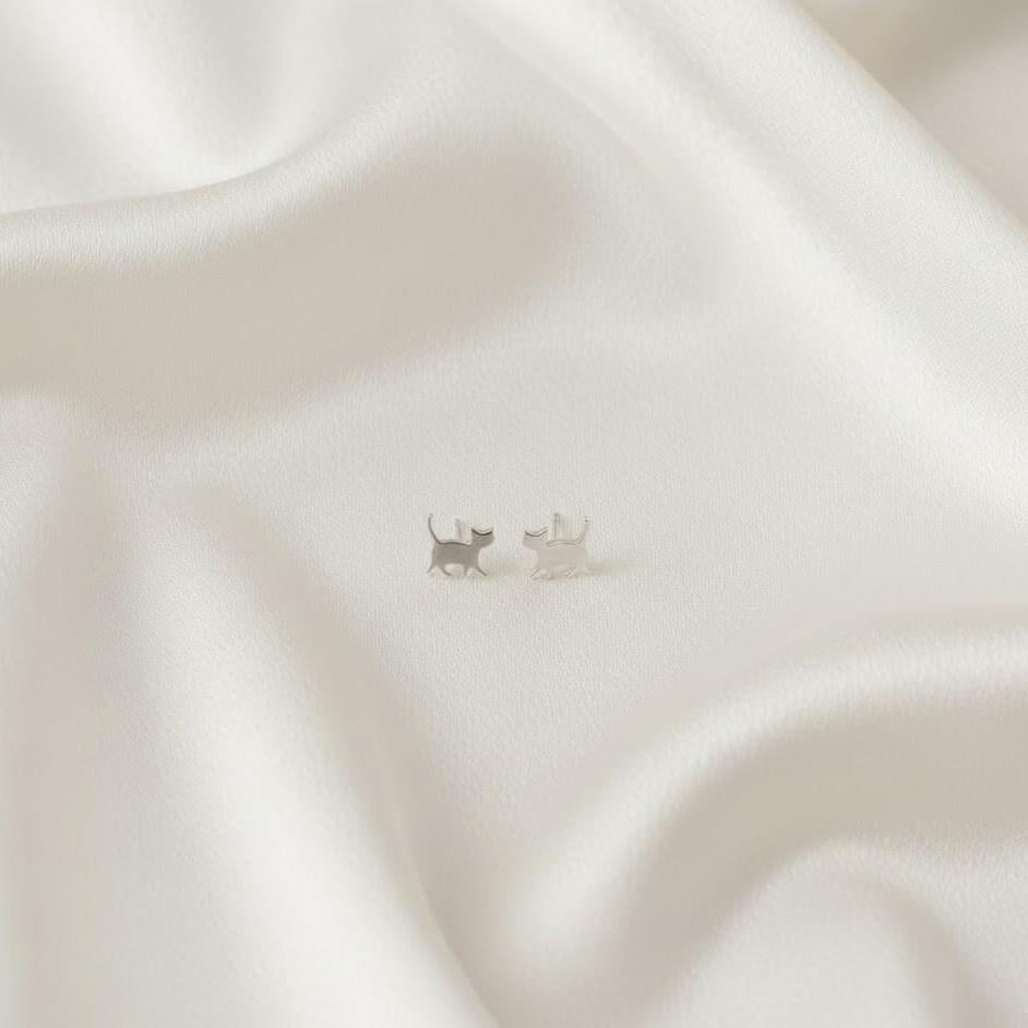 Sterling Silver Cat Stud Earrings