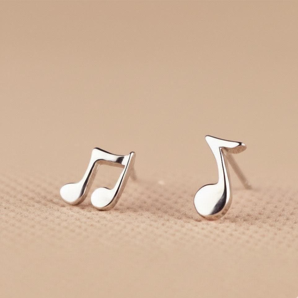 Sterling Silver Musical Note Stud Earrings