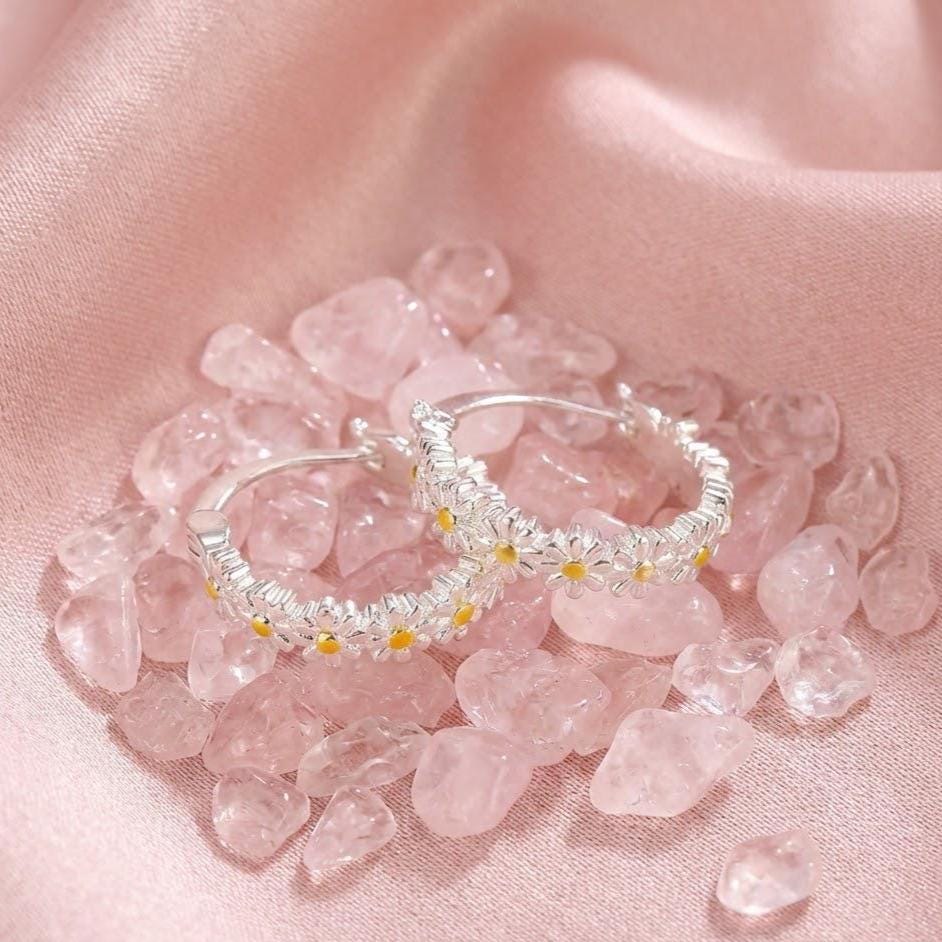 Sterling Silver Daisy Hoop Earrings | Dainty Flower Earrings