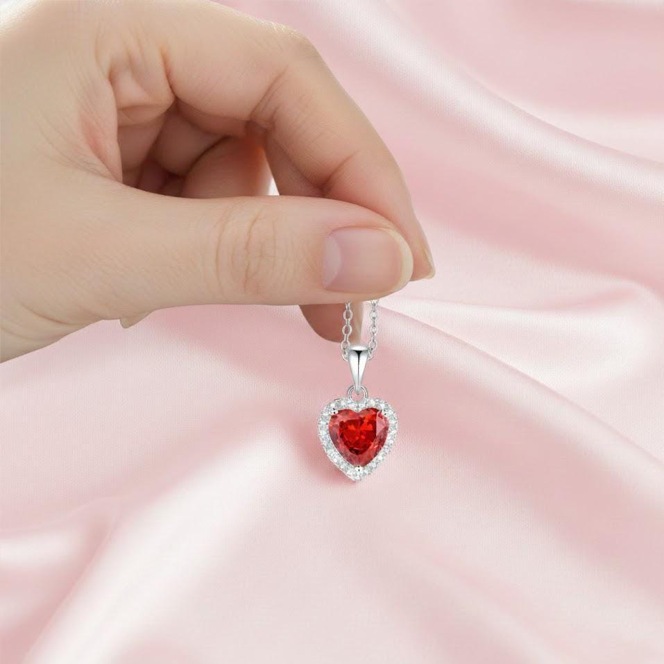 Sterling Silver Red Heart Stone Pendant Necklace