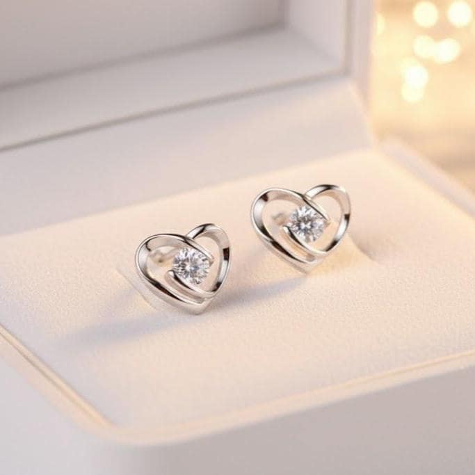 Sterling Silver Heart Swirl Stone Stud Earrings