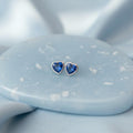 Sterling Silver Blue Crystal Ocean Heart Stud Earrings