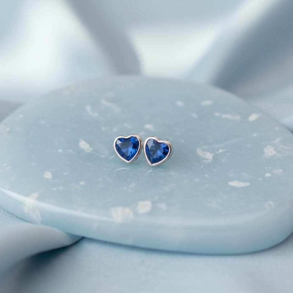 Sterling Silver Blue Crystal Ocean Heart Stud Earrings