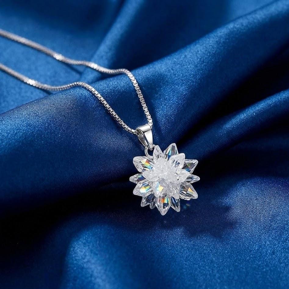 Sterling Silver Ice Snowflake Pendant Necklace Winter Jewelry Gift for Her