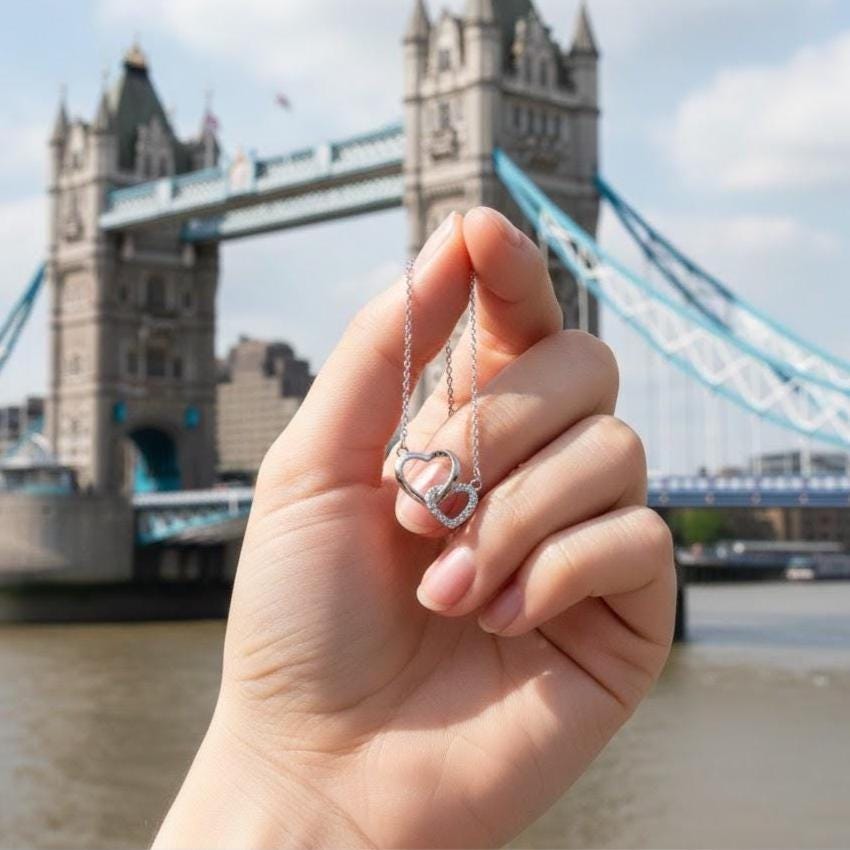 Sterling Silver Crystal Heart Necklace | Linked Pendant