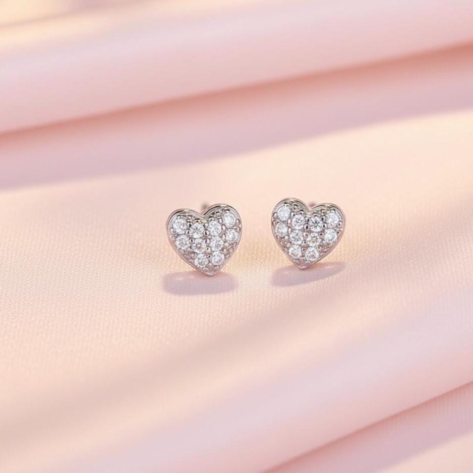 Sterling Silver Crystal Heart Stud Earrings
