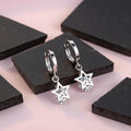 Sterling Silver Star CZ Crystal Drop Hoop Huggie Earrings