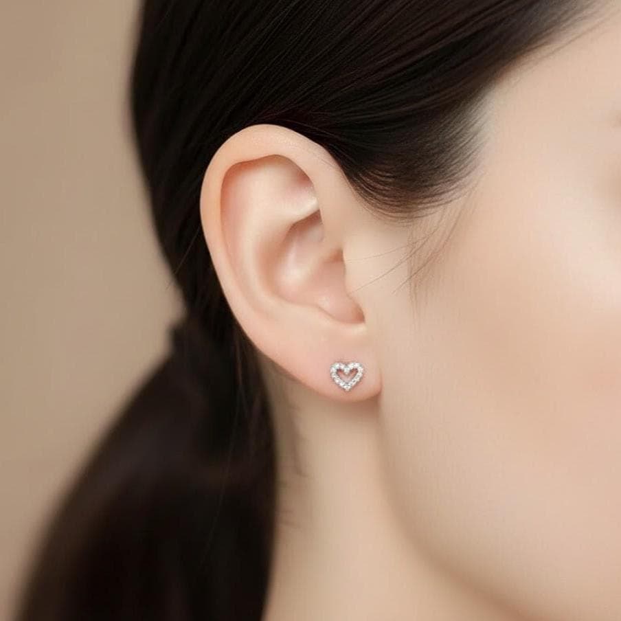 Sterling Silver Full Stone Heart Stud Earrings