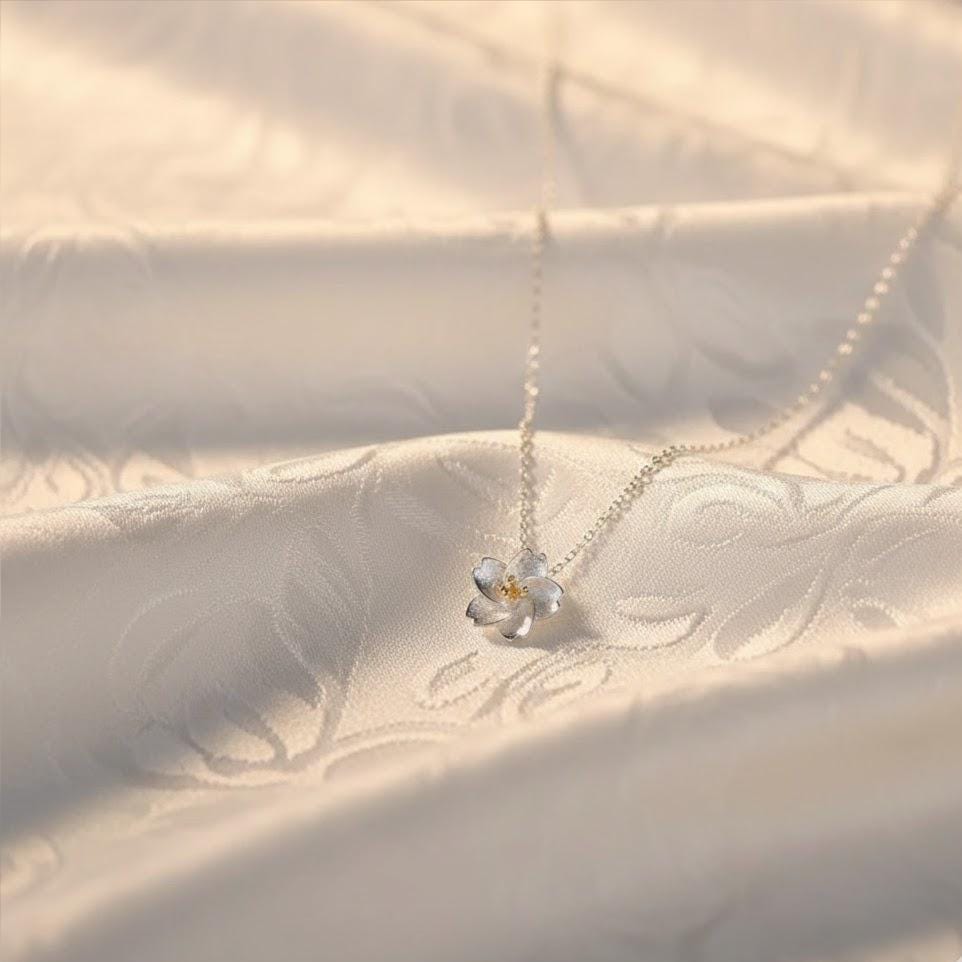 Sterling Silver Flower Necklace And Stud Earrings