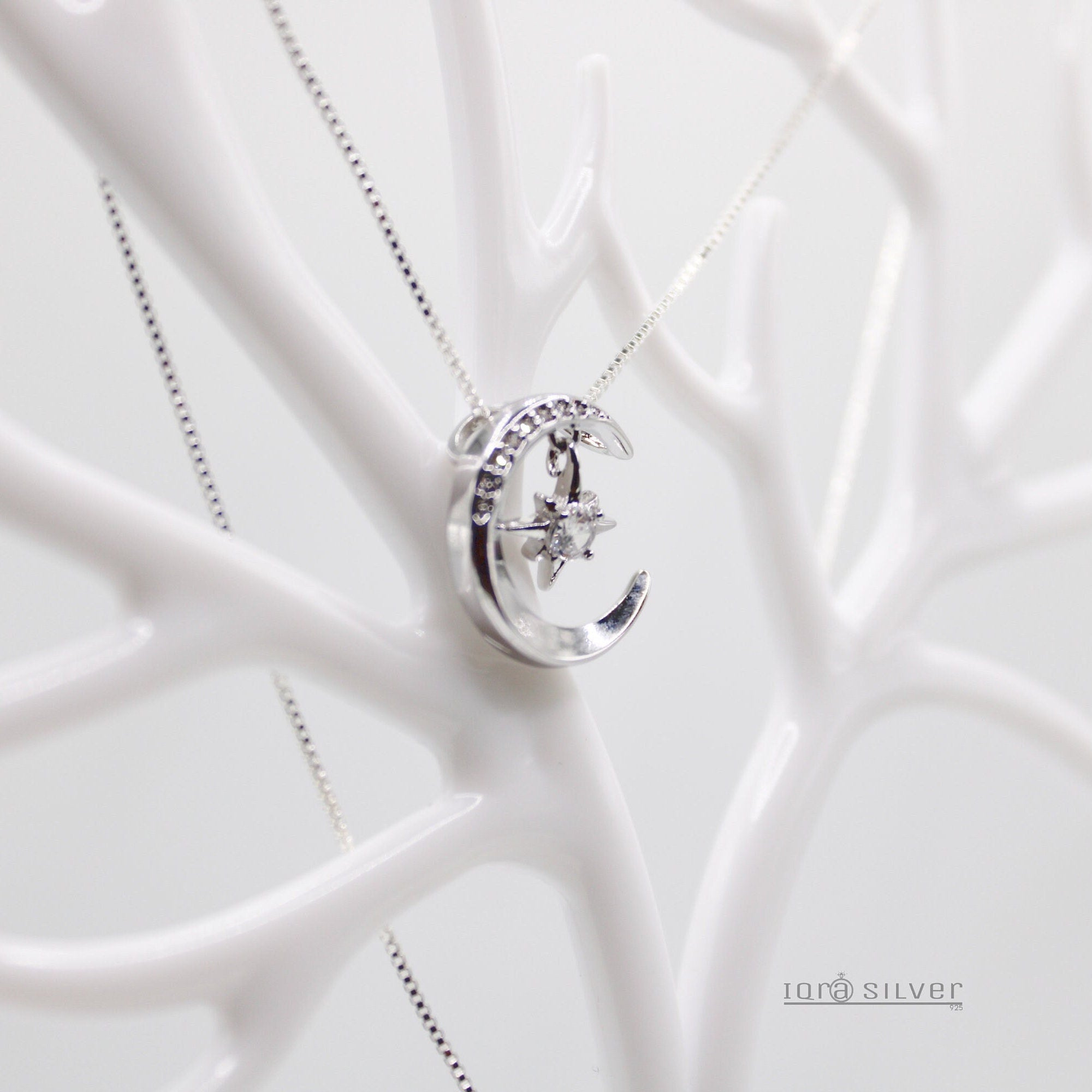 Sterling Silver Moon Star Pendant Necklace: Celestial Jewelry Gift