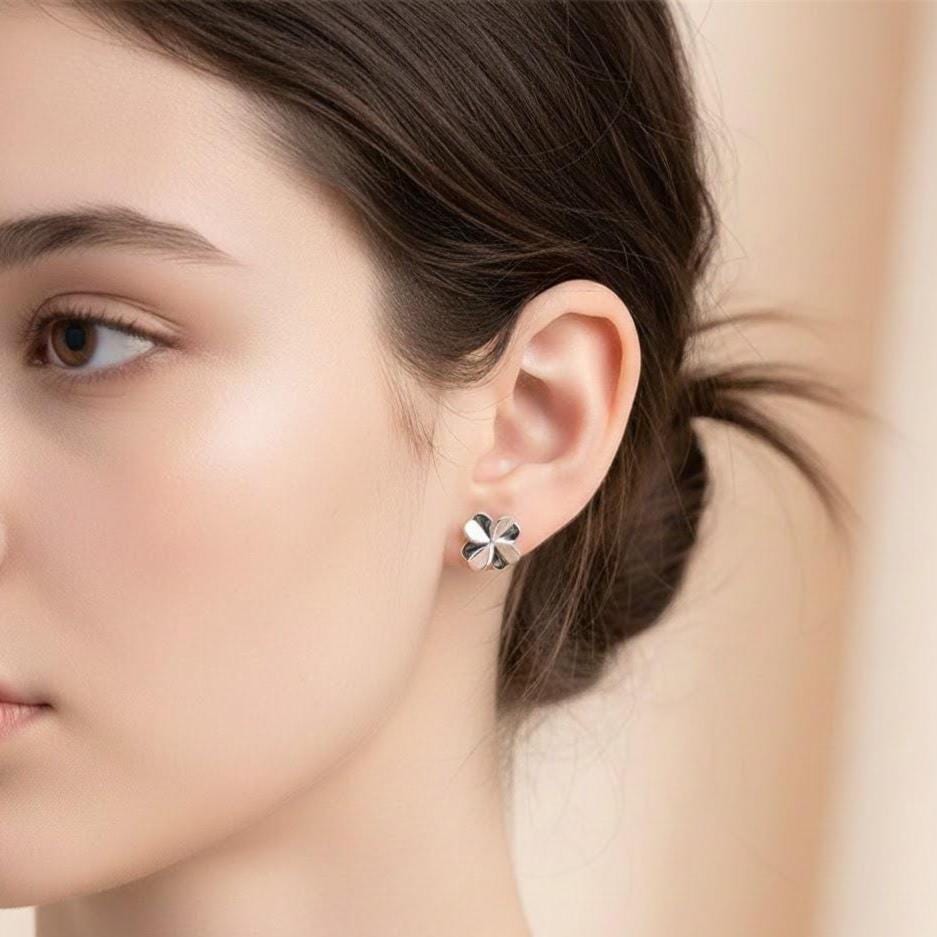 Sterling Silver Love Clover Stud Earrings