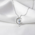 Moonstone Cat Pendant Chain Necklace in Sterling Silver