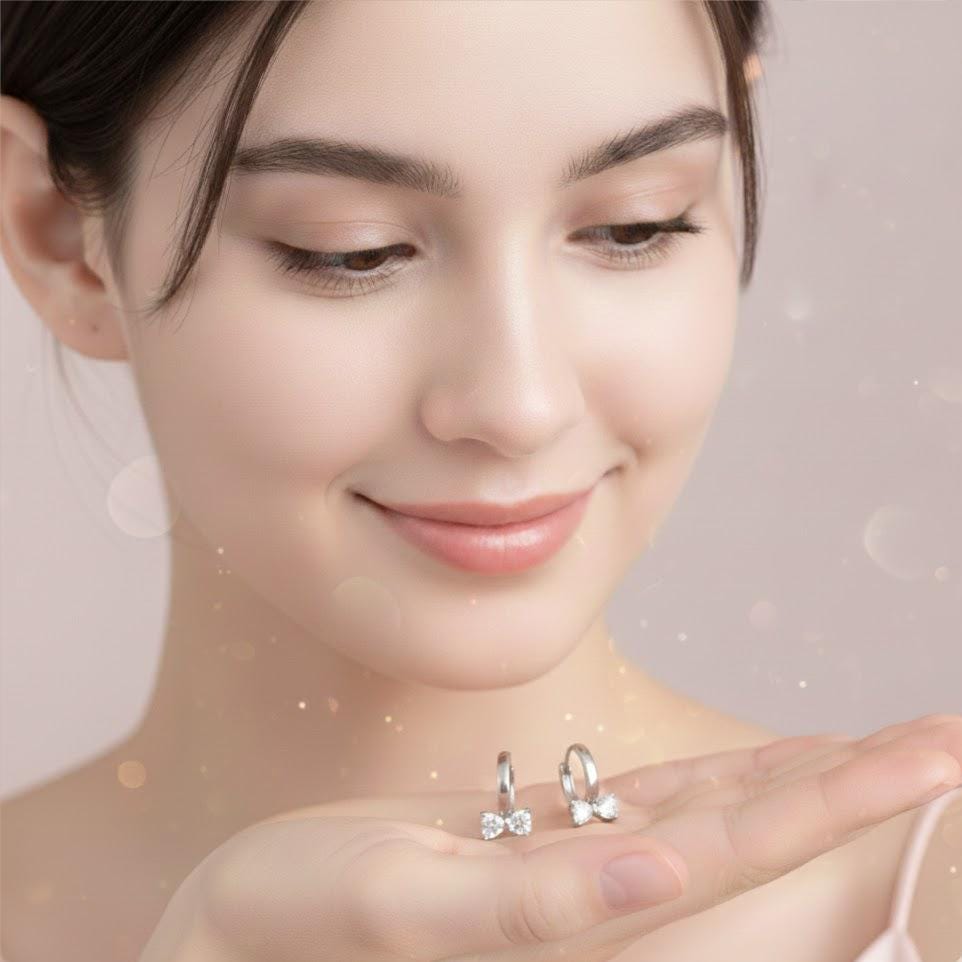 Sterling Silver Crystal Bow Hoop Earrings