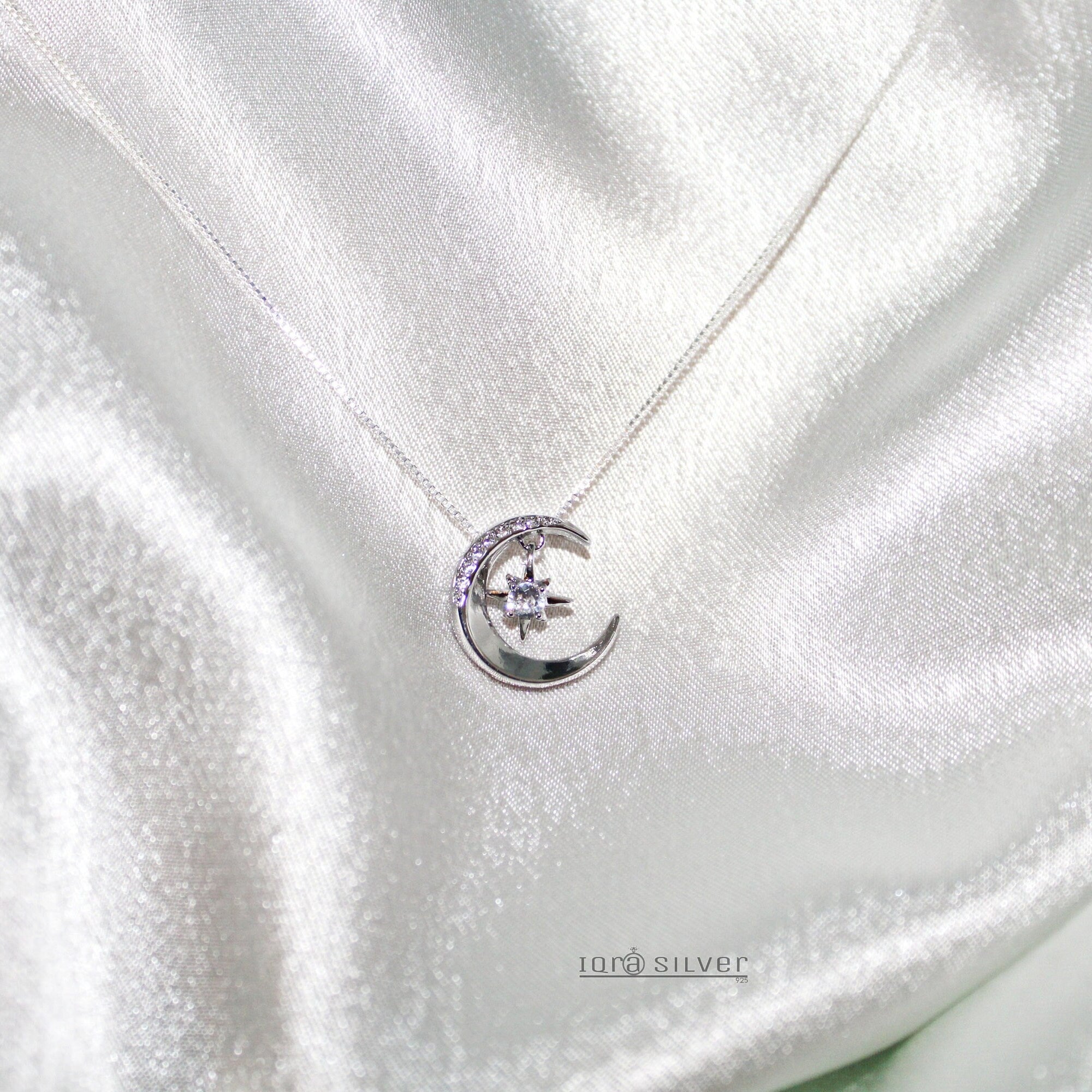Sterling Silver Moon Star Pendant Necklace: Celestial Jewelry Gift