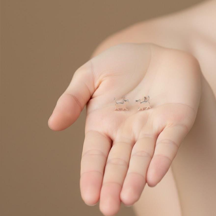 Sterling Silver Cat Stud Earrings