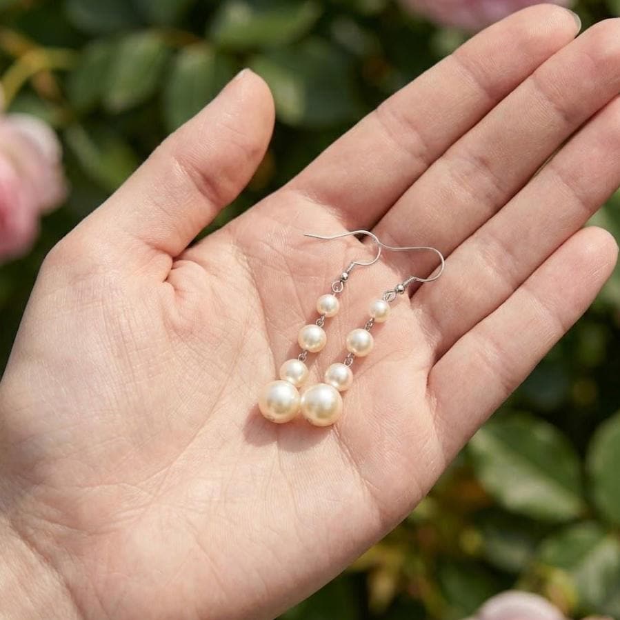 Sterling Silver 4 Pearl Drop Dangle Hook Earrings