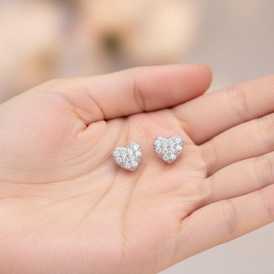 Sterling Silver Crystal Heart Stud Earrings