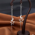 Sterling Silver Moon Star Tassel Drop Earrings