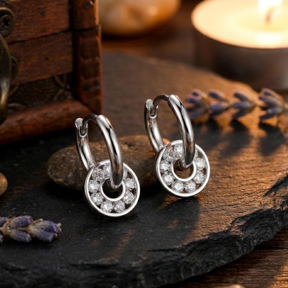 Sterling Silver Crystal Huggie Hoop Earrings