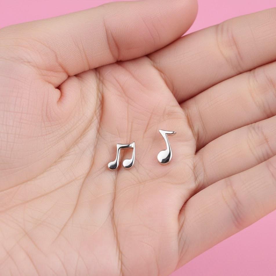 Sterling Silver Musical Note Stud Earrings