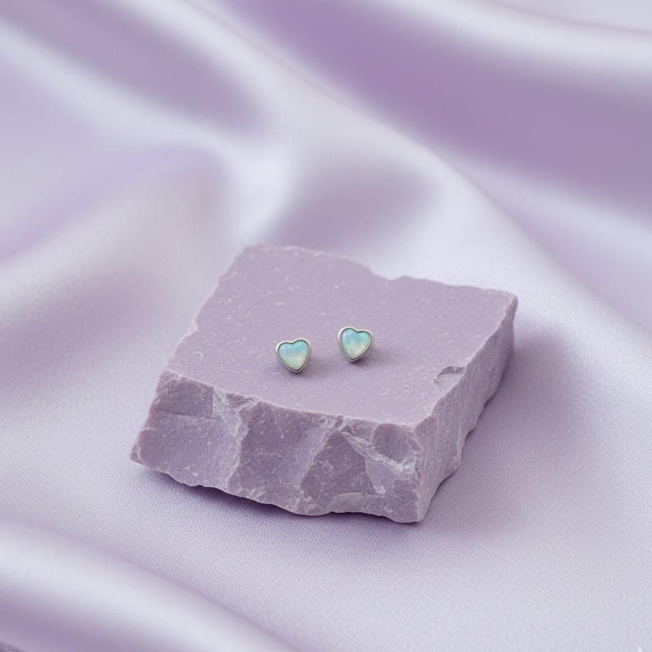 Sterling Silver Heart Moonstone Stud Earrings