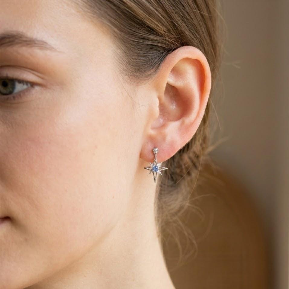 Shiny Sterling Silver Star Stud Earrings