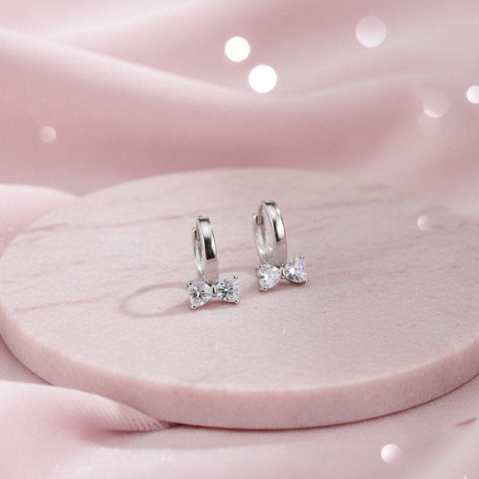 Sterling Silver Crystal Bow Hoop Earrings