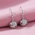 Sterling Silver Hollow Love Heart Dangle Drop Hook Earrings