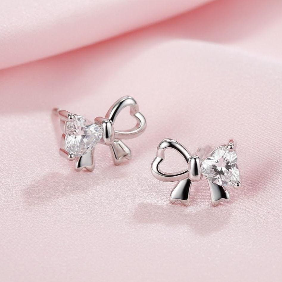 Sterling Silver Crystal Bow Stud Earrings