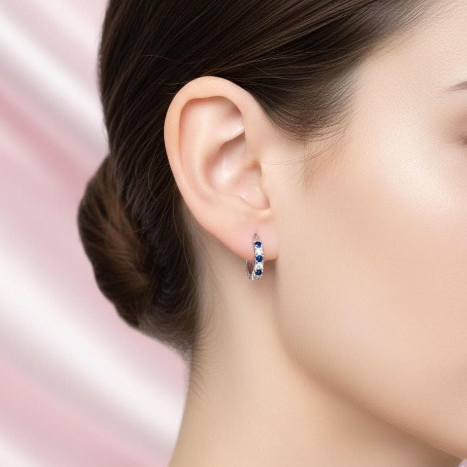 Sterling Silver Blue Crystal Hoop Earrings