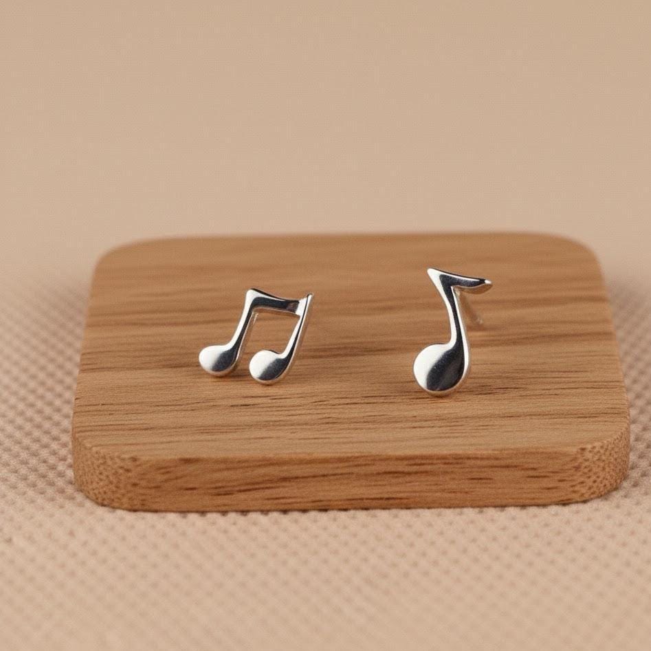 Sterling Silver Musical Note Stud Earrings