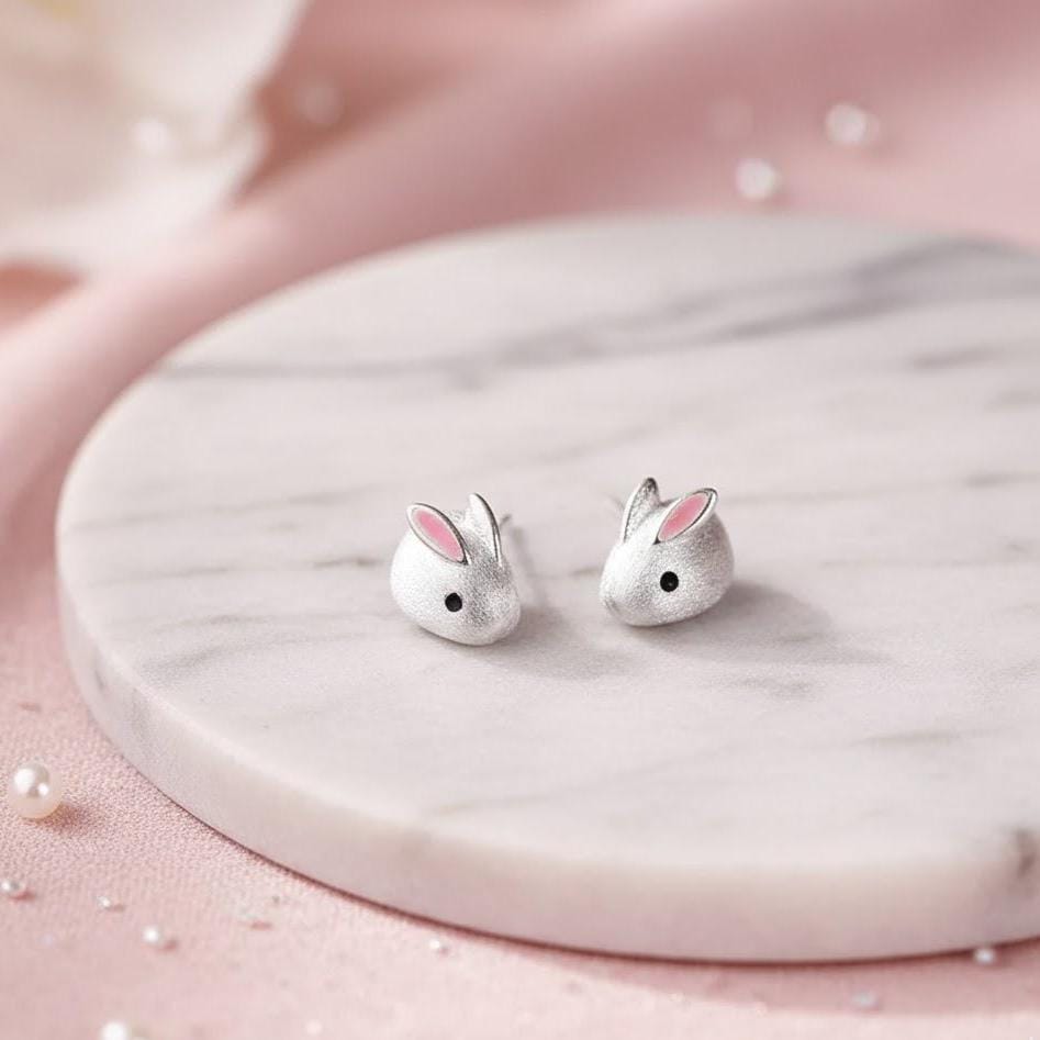 Sterling Silver Rabbit Stud Earrings - Bunny Jewelry