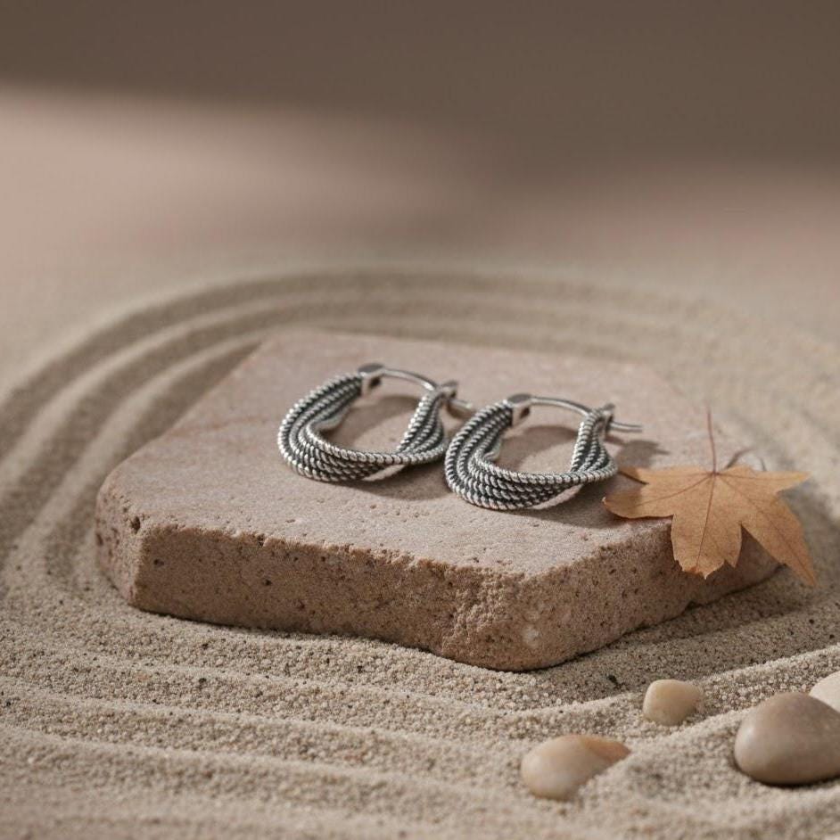 Sterling Silver Twisted Hoop Earrings