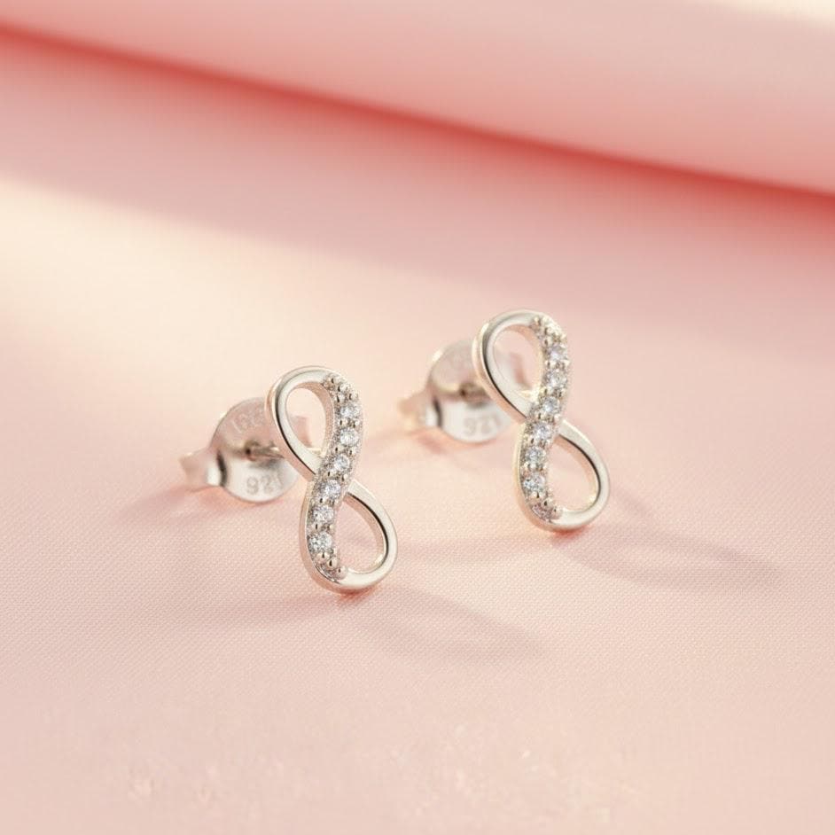 Sterling Silver Small Half CZ Infinity Stud Earrings