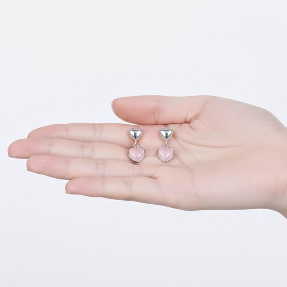 Sterling Silver Pink Heart Rose Quartz Stud Earrings