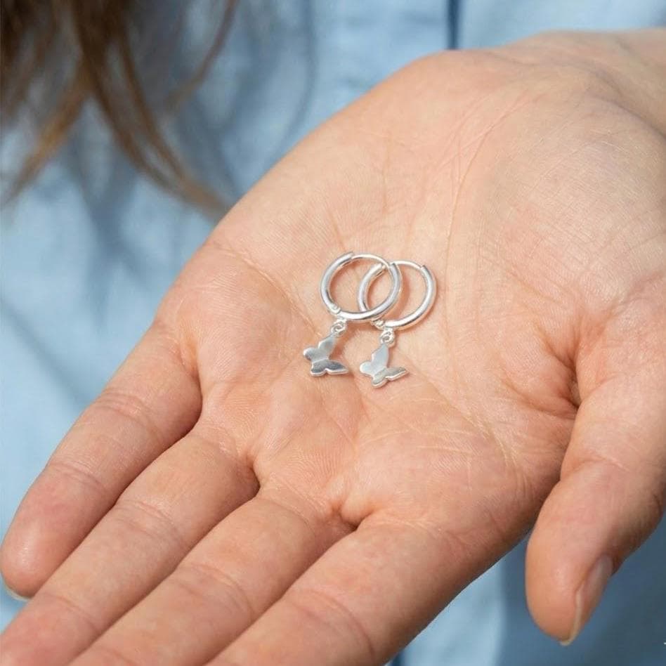 Sterling Silver Butterfly Hoop Earrings