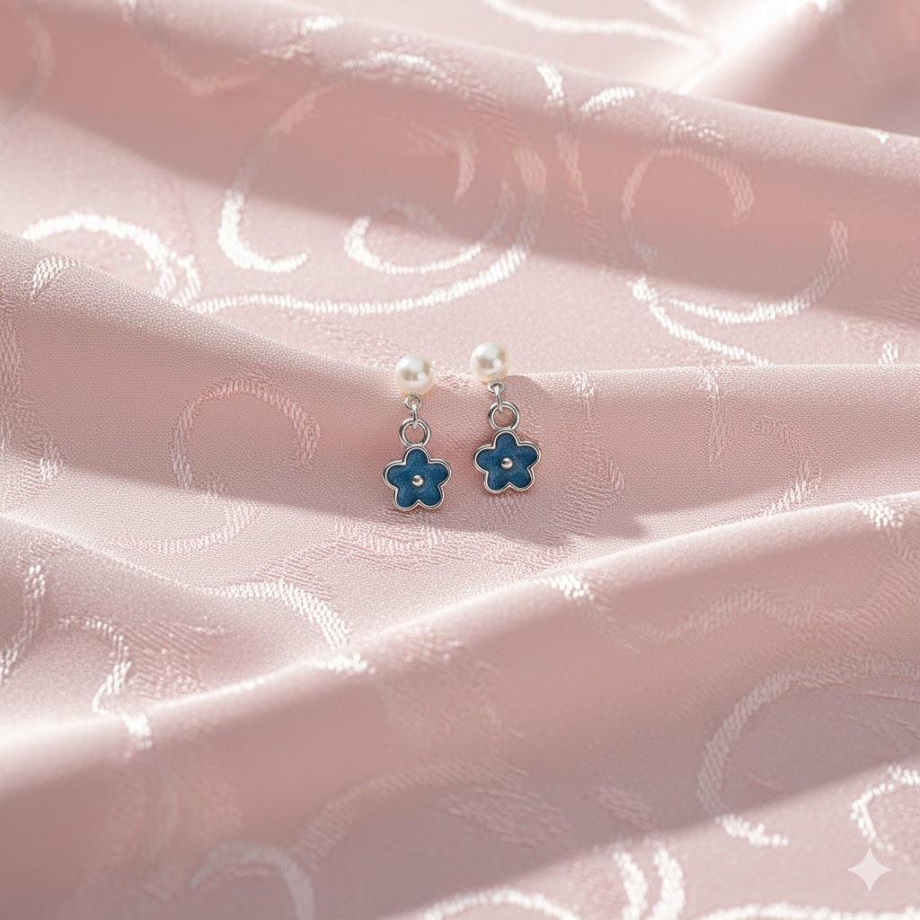 Flower Pearl Dangle Drop Earrings Sterling Silver