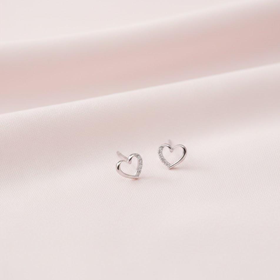 Sterling Silver Crystal Heart Stud Earrings
