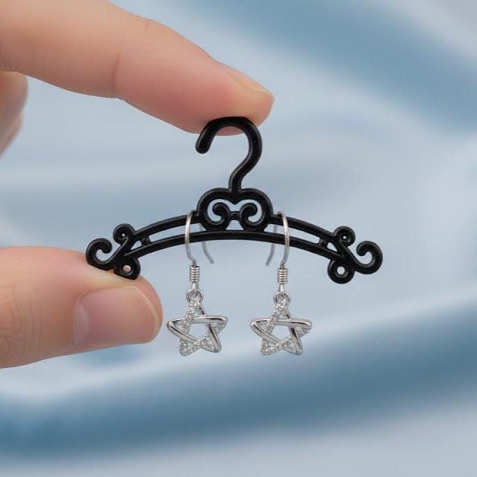 Sterling Silver Star Drop Hook Earrings