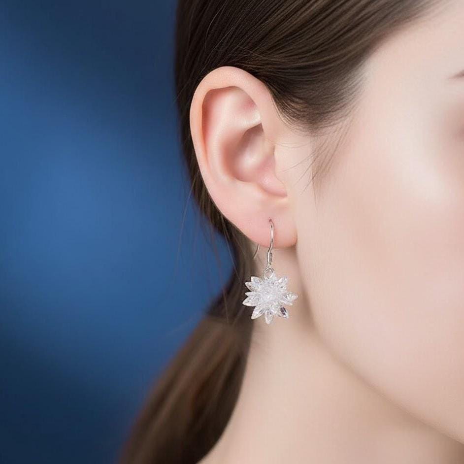 Crystal Ice Snowflake Drop Hook Earrings