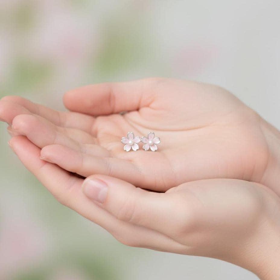 Sterling Silver Pearl Flower Stud Earrings