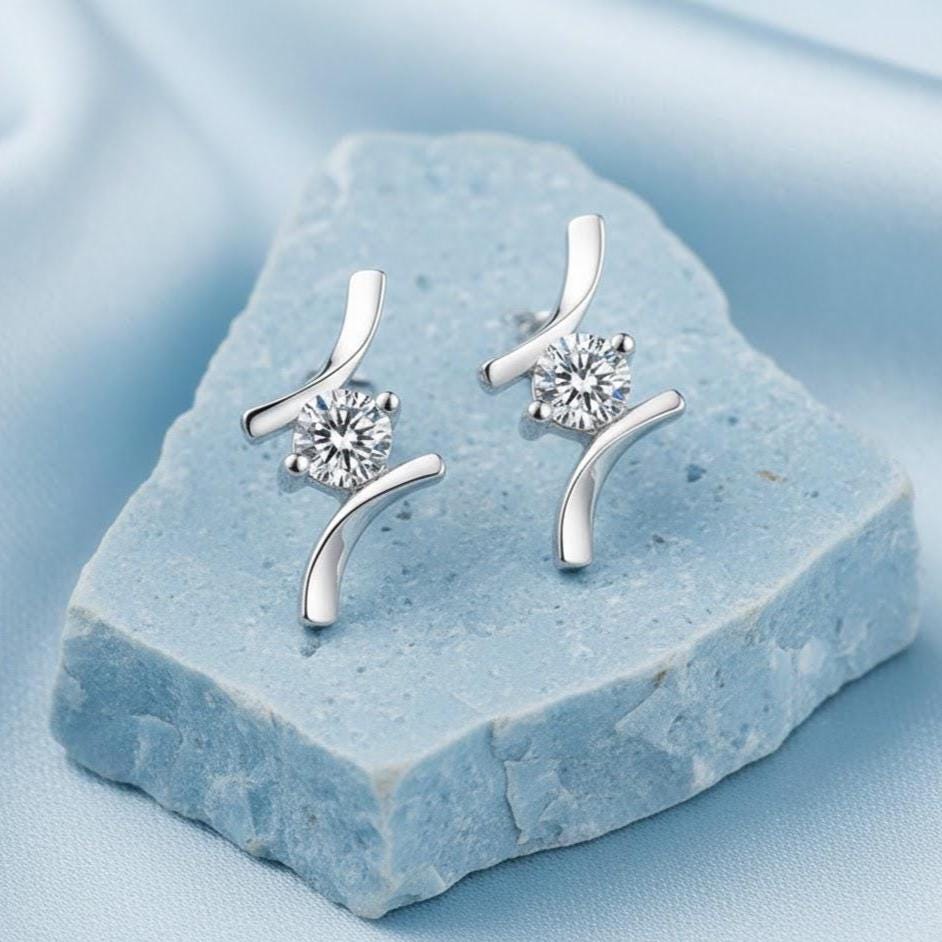 Sterling Silver Crystal Fashion Stud Earrings | Minimalist Dainty Earrings