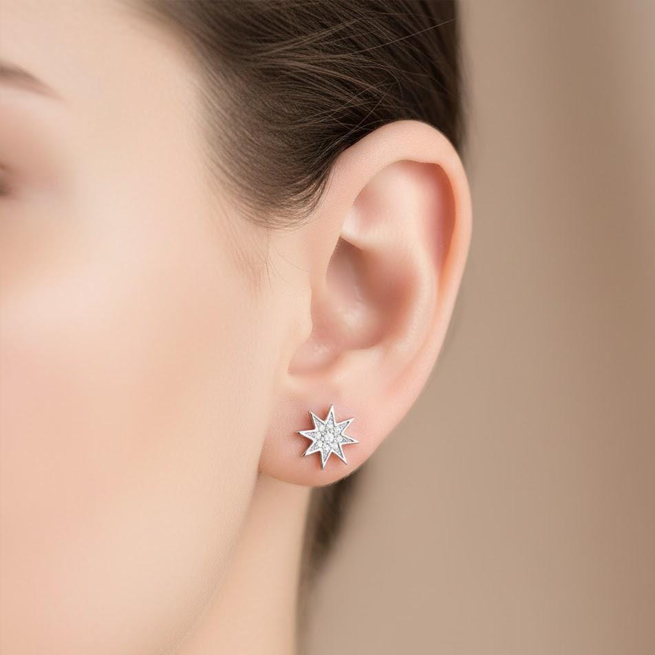 Sterling Silver Twinkle Star Stud Earrings