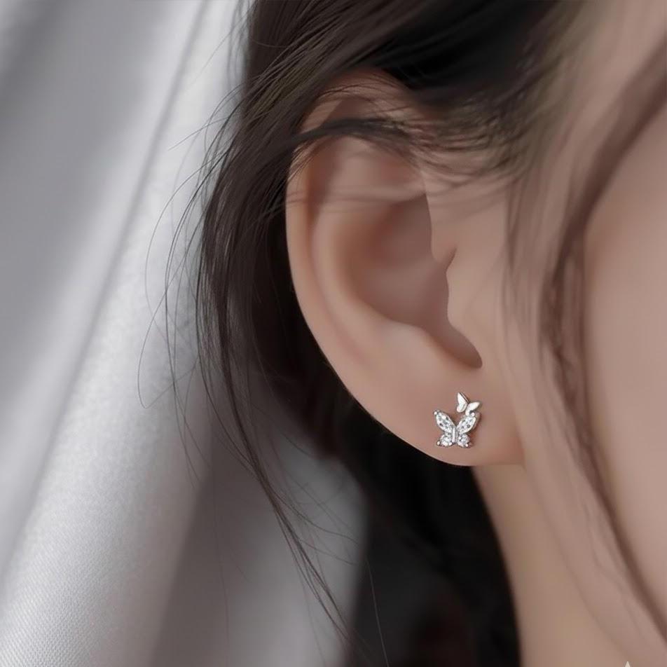 Sterling Silver Crystal Butterfly Stud Earrings