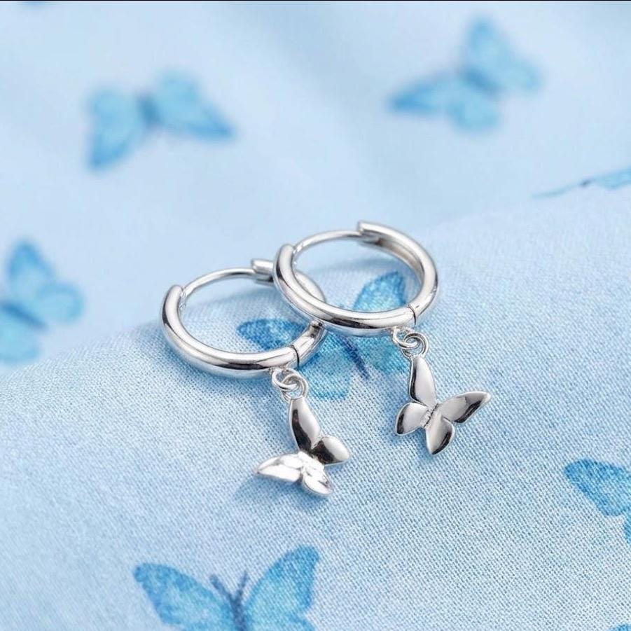 Sterling Silver Butterfly Hoop Earrings