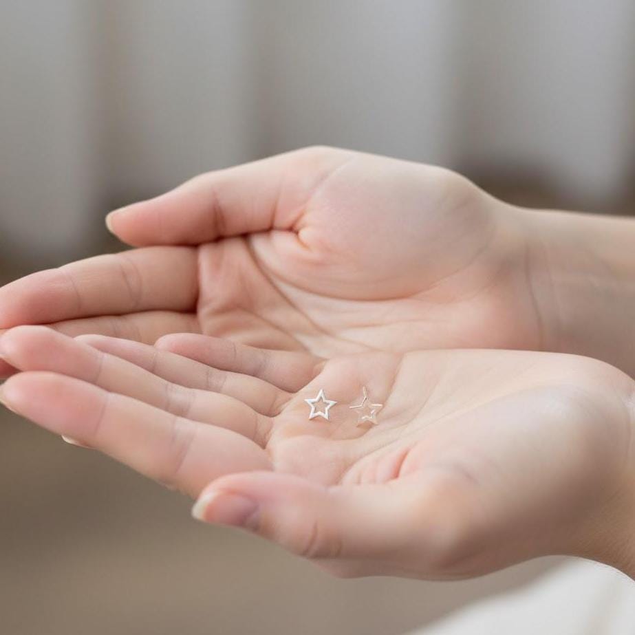 Sterling Silver Small Open Star Stud Earrings