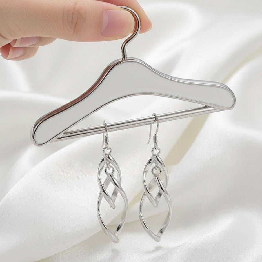 Sterling Silver Long Double Leaf Drop Dangle Earrings